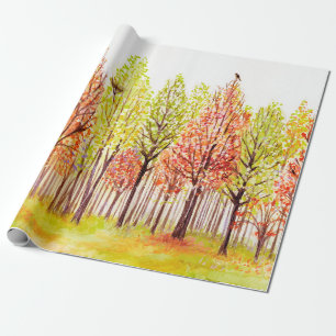 Papel De Regalo Paisaje acuático con árboles de otoño