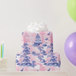Papel De Regalo Paisaje asiático chinoamericano rosa azul