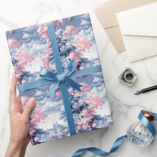 Papel De Regalo Paisaje azul y rosa