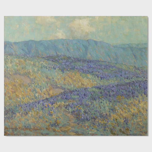 Papel De Regalo Paisaje con flores azules (de Granville Redmond) (Superficie plana)