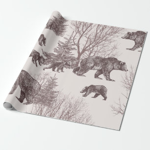 Papel De Regalo Paisaje con osos, costillas, árboles de invierno y