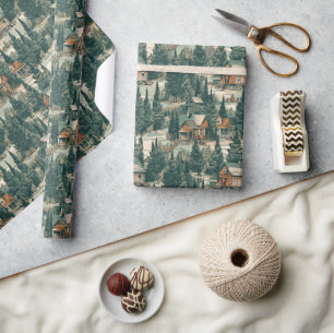 Papel De Regalo Paisaje de árboles de Montana con cabañas