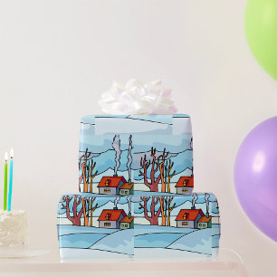 Papel De Regalo Paisaje de casa de invierno