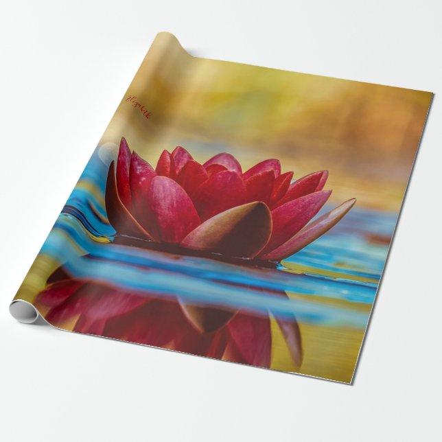 Papel De Regalo Paisaje de Flor de Loto Roja, Zen (Desenrollado)
