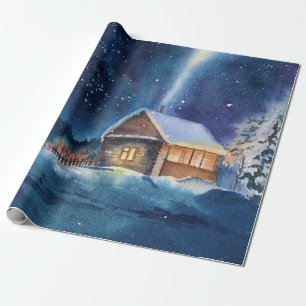 Papel De Regalo Paisaje de invierno de acuarela dibujado a mano