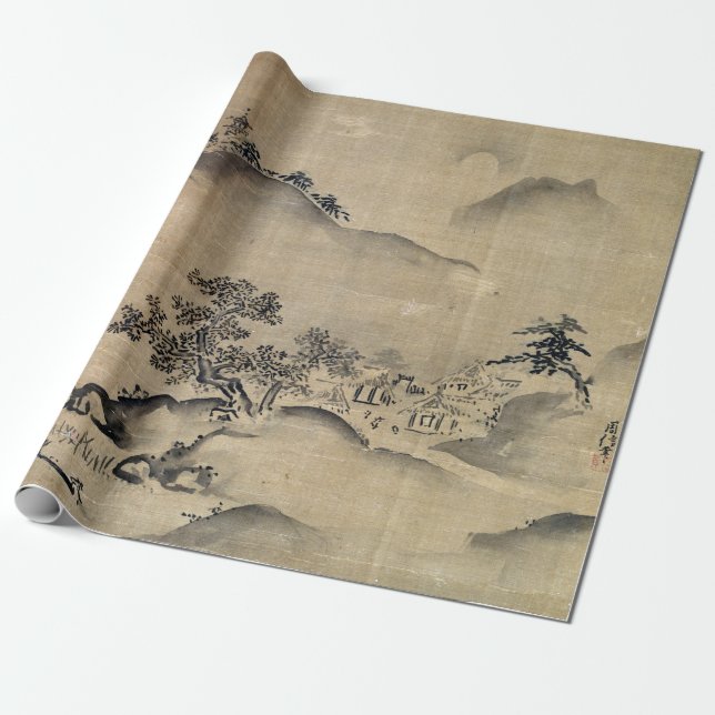 Papel De Regalo Paisaje de Kano Chikanobu (Desenrollado)