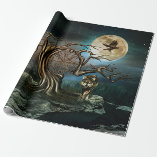 Papel De Regalo Paisaje de la luna de árbol vegetal