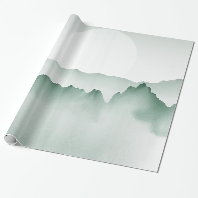 Papel De Regalo Paisaje de montaña acuático pintado a mano (Desenrollado)
