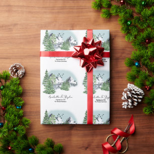 Papel De Regalo Paisaje de montaña nevada con árboles de bosque de