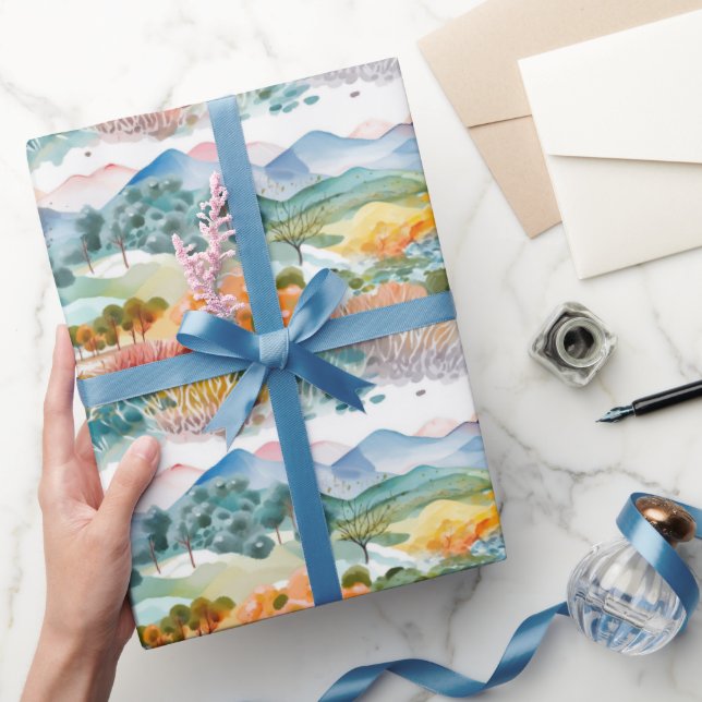Papel De Regalo Paisaje de montaña y árboles (Regalar)