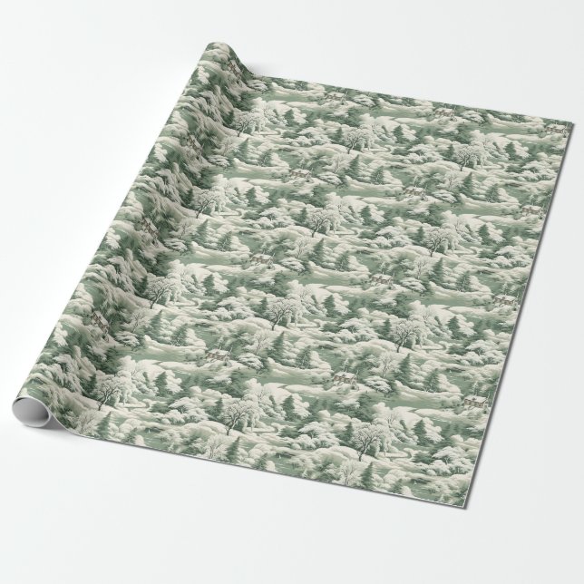 Papel De Regalo Paisaje de nieve del Toile verde (Desenrollado)
