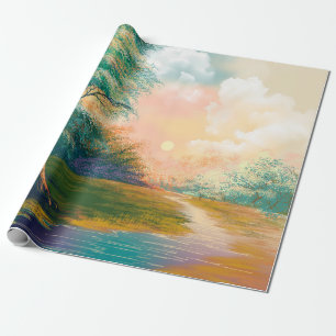 Papel De Regalo Paisaje de pintura de arte digital, río en la prim