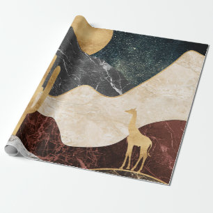Papel De Regalo Paisaje del desierto de la jirafa dorada y montaña