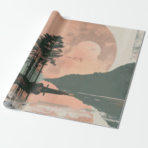 Papel De Regalo Paisaje del lago del bosque de la montaña de la sa