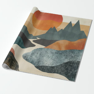Papel De Regalo Paisaje del río al atardecer de la montaña de teal
