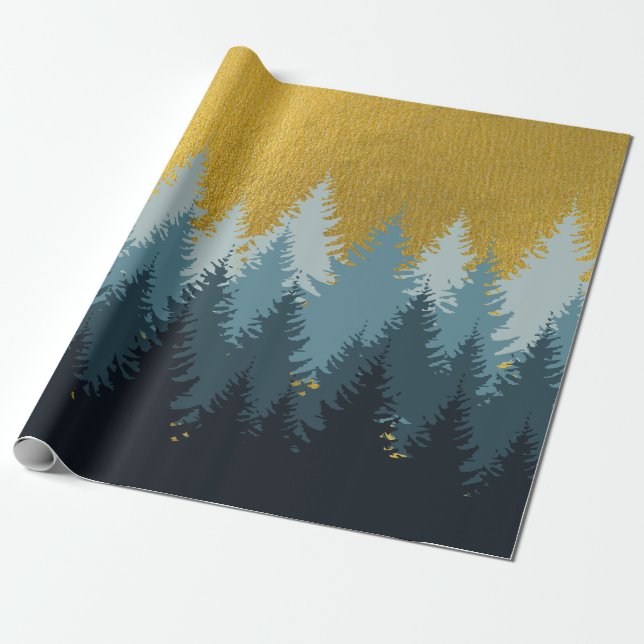 Papel De Regalo Paisaje dorado de los árboles forestales (Desenrollado)