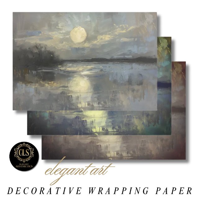 Papel de regalo - Paisaje iluminado por la luna en (Wrapping Paper - Moonlit Landscape in Watercolor)