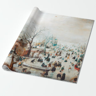 Papel De Regalo Paisaje invernal de Hendrick Avercamp con patinado