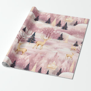 Papel De Regalo Paisaje invernal rosa caprichoso (1)