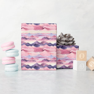 Papel De Regalo Paisaje montañoso de acuarela rosa y púrpura