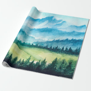 Papel De Regalo Paisaje montañoso. Ilustracion acuático.