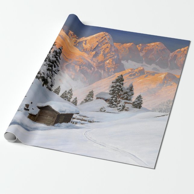 Papel De Regalo Paisaje montañoso nevado de Navidades blancos (Desenrollado)