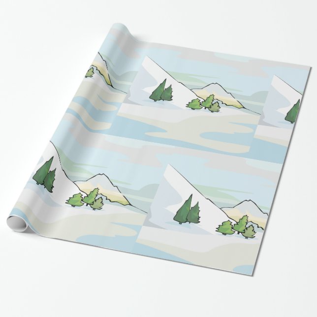 Papel De Regalo Paisaje nevado de las montañas invernales (Desenrollado)