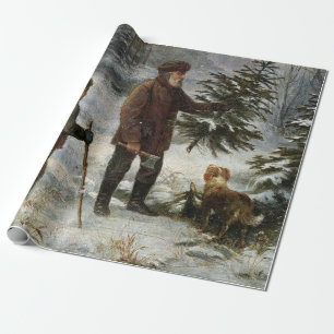 Papel De Regalo Paisaje nevado del árbol de Navidad familiar