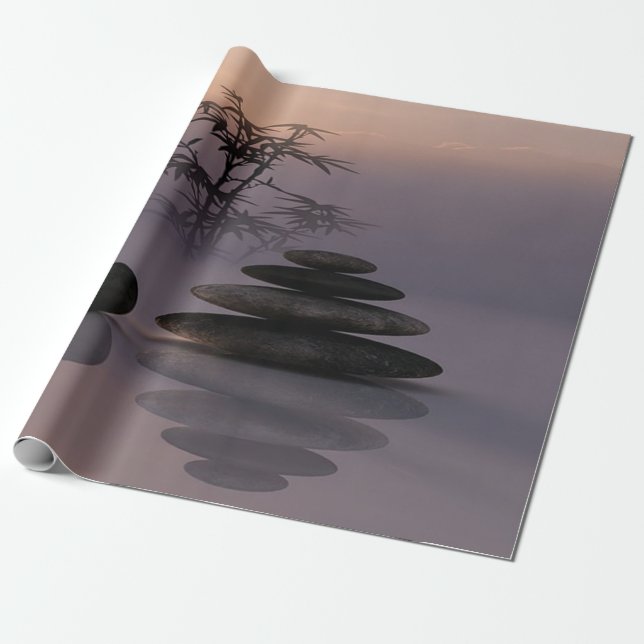 Papel De Regalo Paisaje, Piedras Zen, Bambú (Desenrollado)