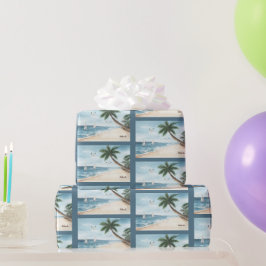 Papel De Regalo Paisaje playero con patrón acuático de veleros