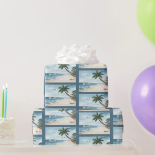 Papel De Regalo Paisaje playero con patrón acuático de veleros