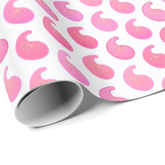 Papel De Regalo Paisaje rosa de menta sobre blanco (Esquina del rollo)