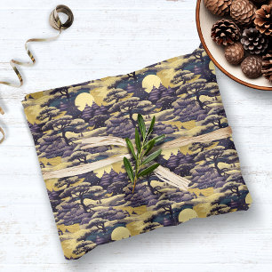 Papel De Regalo Paisaje rural japonés morado y amarillo