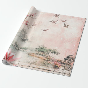 Papel De Regalo Paisaje Sereno de Flor de Cerezo Rosa (2)