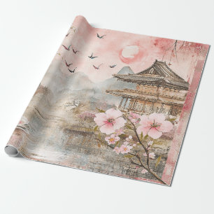 Papel De Regalo Paisaje Sereno de Flor de Cerezo Rosa (4)