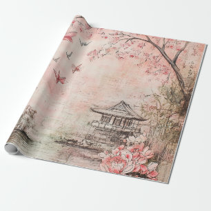 Papel De Regalo Paisaje Sereno de Flor de Cerezo Rosa (6)