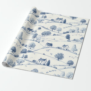 Papel De Regalo Paisaje Toile Azul Pastoral Clásico Francés