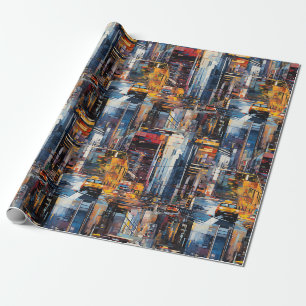 Papel De Regalo Paisaje urbano abstracto de ciudad ciberpunk (1)
