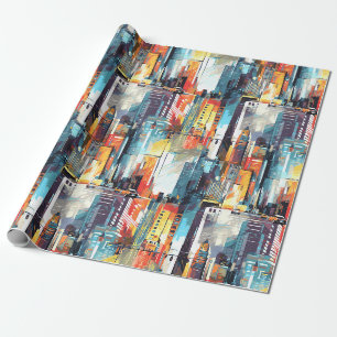 Papel De Regalo Paisaje urbano abstracto de ciudad ciberpunk (2)