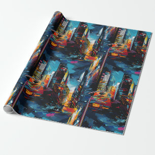 Papel De Regalo Paisaje urbano abstracto de ciudad ciberpunk (3)