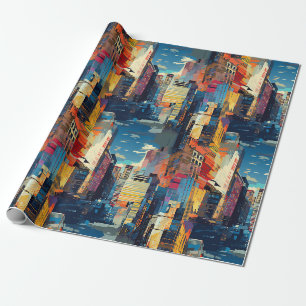 Papel De Regalo Paisaje urbano abstracto de ciudad ciberpunk (4)