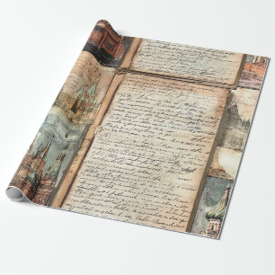 Papel De Regalo Paisaje urbano europeo vintage con arte de escritu
