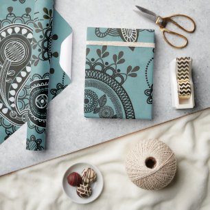 Papel De Regalo Paisaje verde azulado oscuro