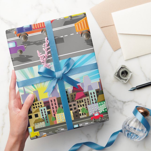 Papel De Regalo Paisaje Y Tráfico De La Ciudad Por Carretera (Subido por el creador)