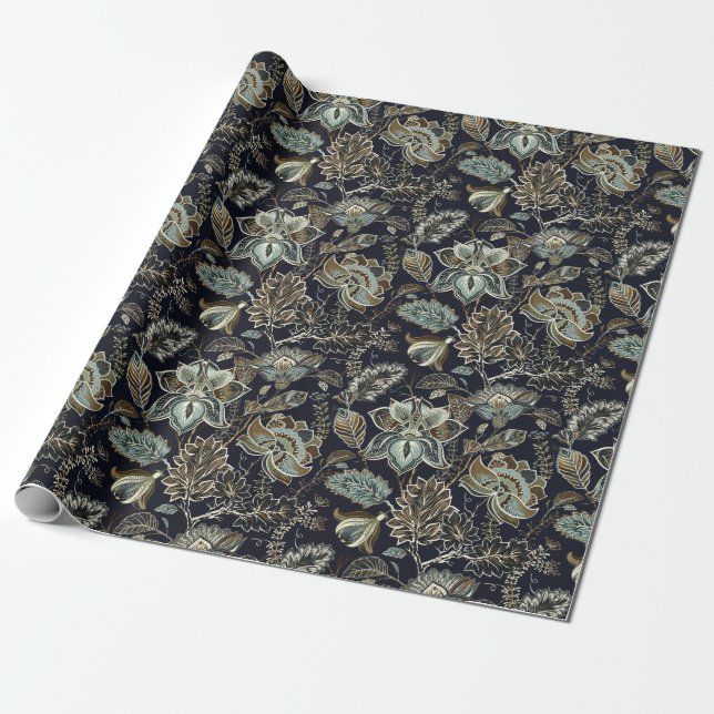 Papel De Regalo Paisley antigua florece el modelo negro del fondo (Desenrollado)