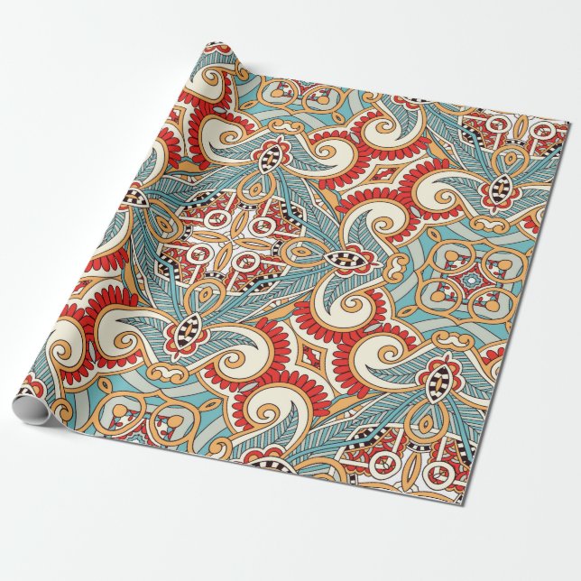 Papel De Regalo Paisley bandanna floral ornamental tradicional. Yo (Desenrollado)