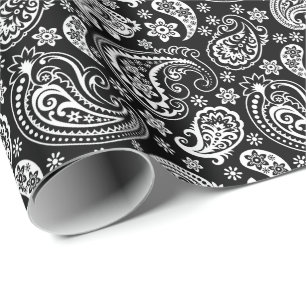 Papel De Regalo Paisley blanca y negra