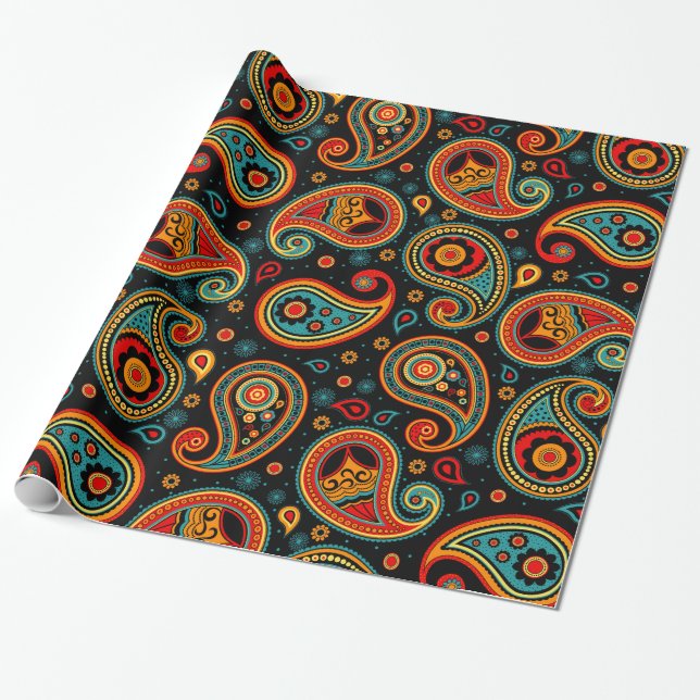 Papel De Regalo Paisley colorido y elegante (Desenrollado)