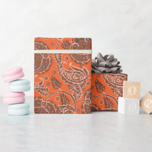 Papel De Regalo Paisley de damasco floral naranja étnico orientado