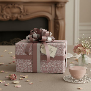 Papel De Regalo Paisley de oro blanco y rosa
